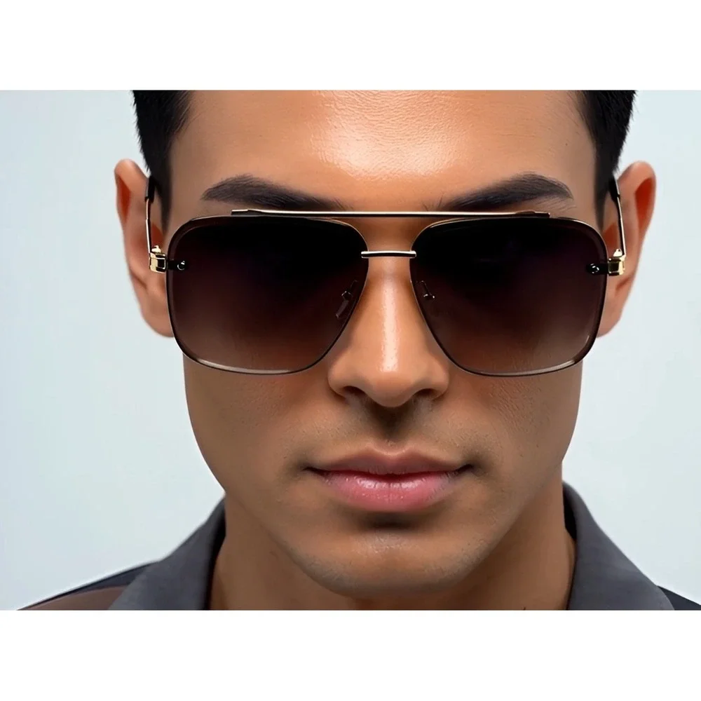 Men's Gold‎ Rimmed Aviator Sunglasses Gradient Lenses Metal Frame Modern Lentes